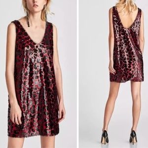 ZARA Animal Print Jewel Tone Sequin Embellished Glam Cocktail Holiday Mini Dress